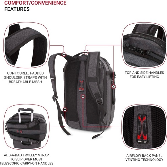 SwissGear Hybrid Travel Laptop Backpack, Heather Grey, 18-Inch - Picture 6 of 16